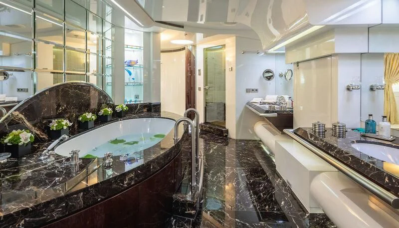 a bathroom with a large tub aboard VERA Yacht for Sale