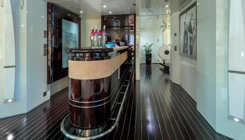 a large kitchen with a marble counter top aboard VERA Yacht for Sale