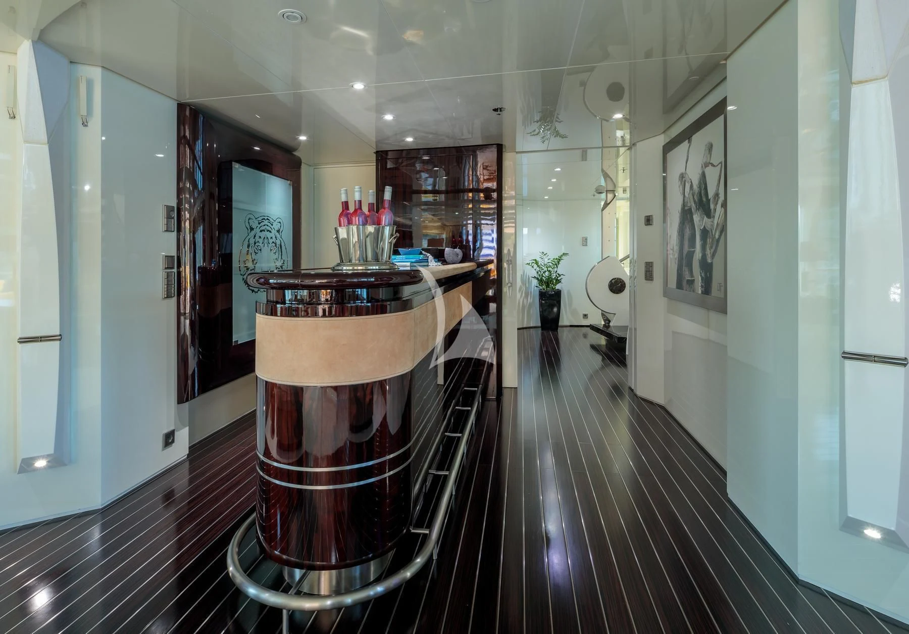 a large room with a large table aboard VERA Yacht for Sale