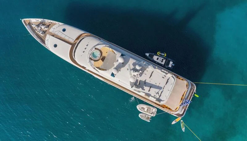 a satellite in outer space aboard VERA Yacht for Sale