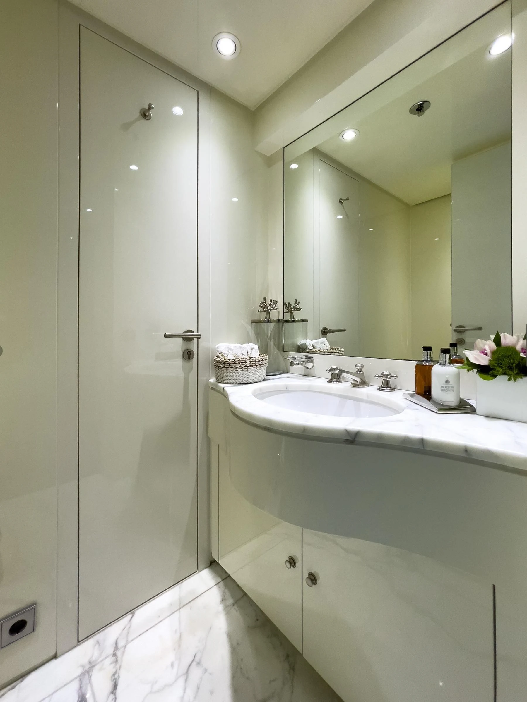 a bathroom with a shower and sink aboard VERA Yacht for Sale