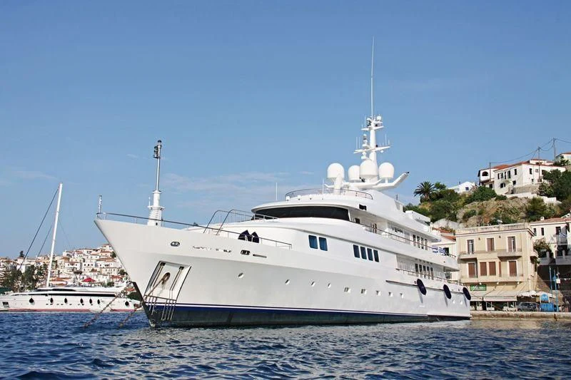 a large white boat in the water aboard VERA Yacht for Sale