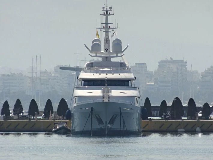 a large ship in the water aboard VERA Yacht for Sale