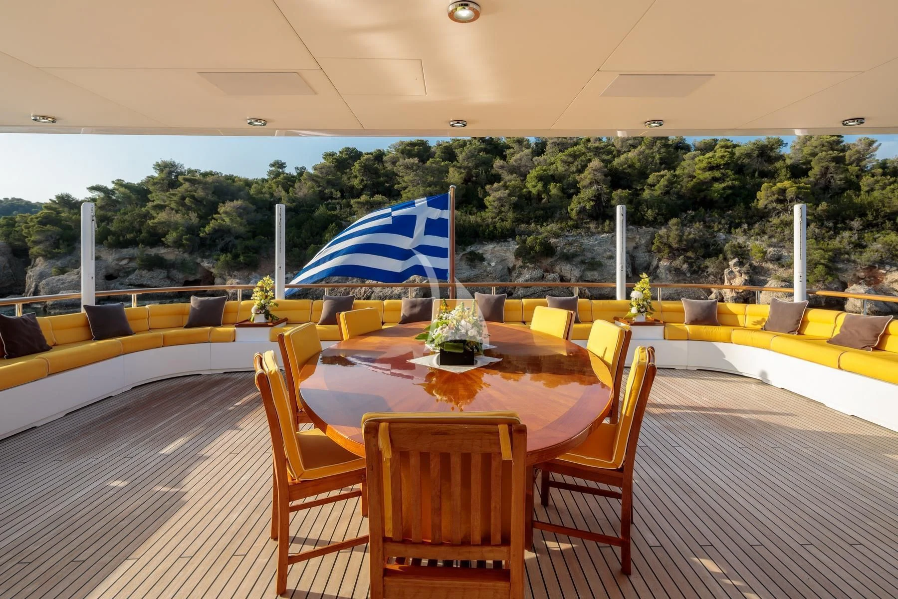 a table set for a meal aboard VERA Yacht for Sale