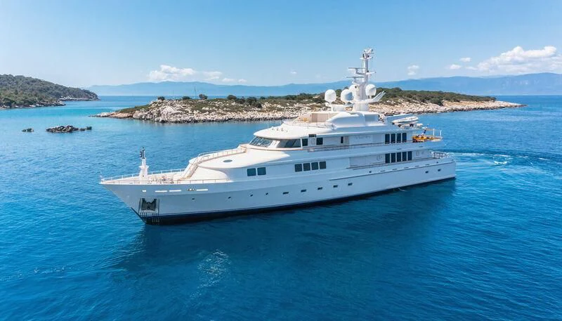 a large white ship in the water aboard VERA Yacht for Sale