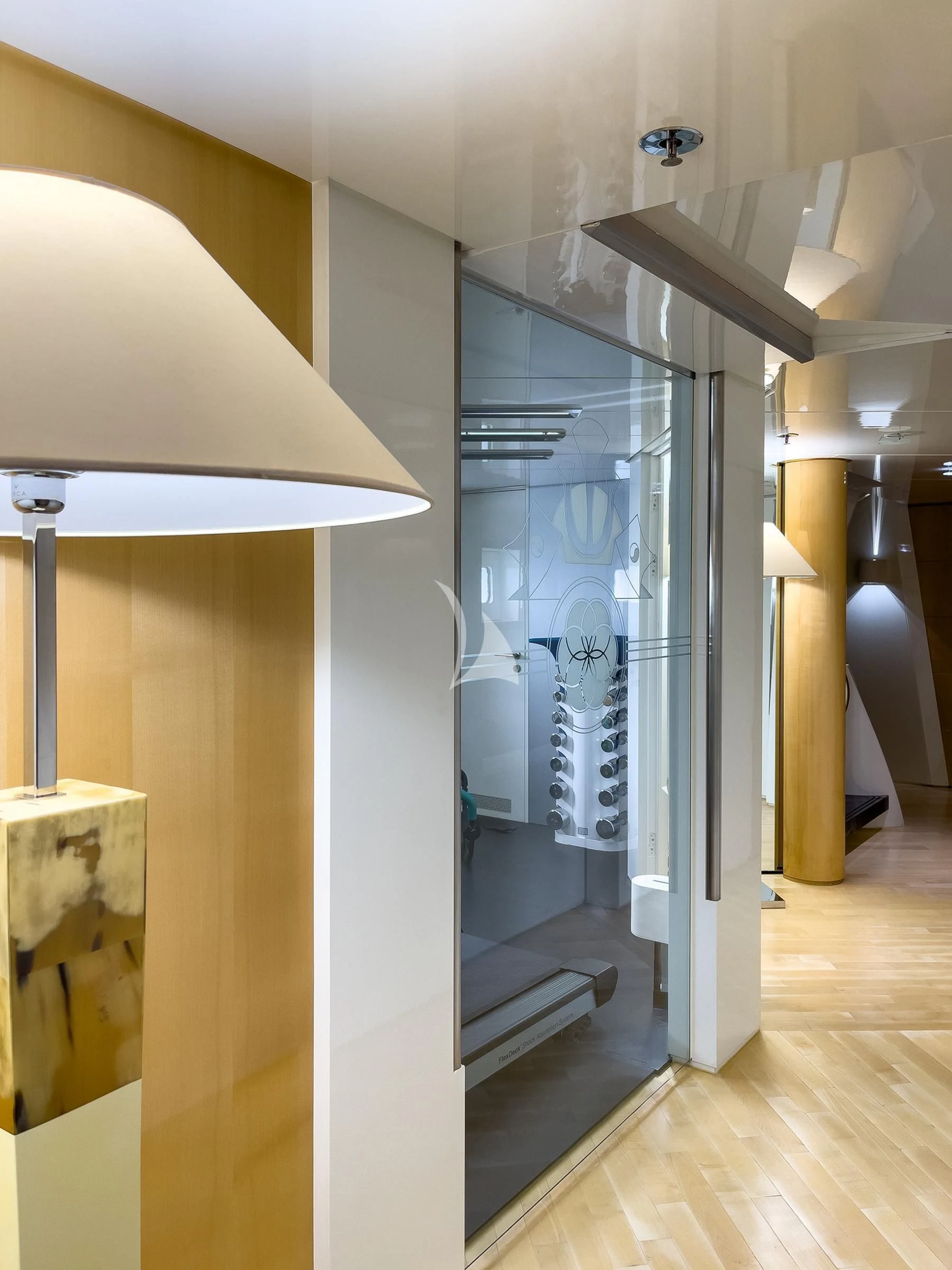 a room with a glass door aboard VERA Yacht for Sale