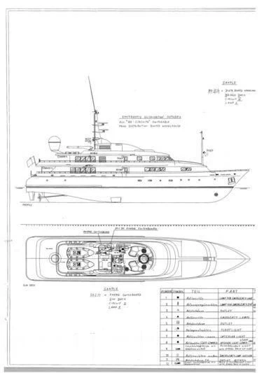 diagram, engineering drawing aboard VERA Yacht for Sale