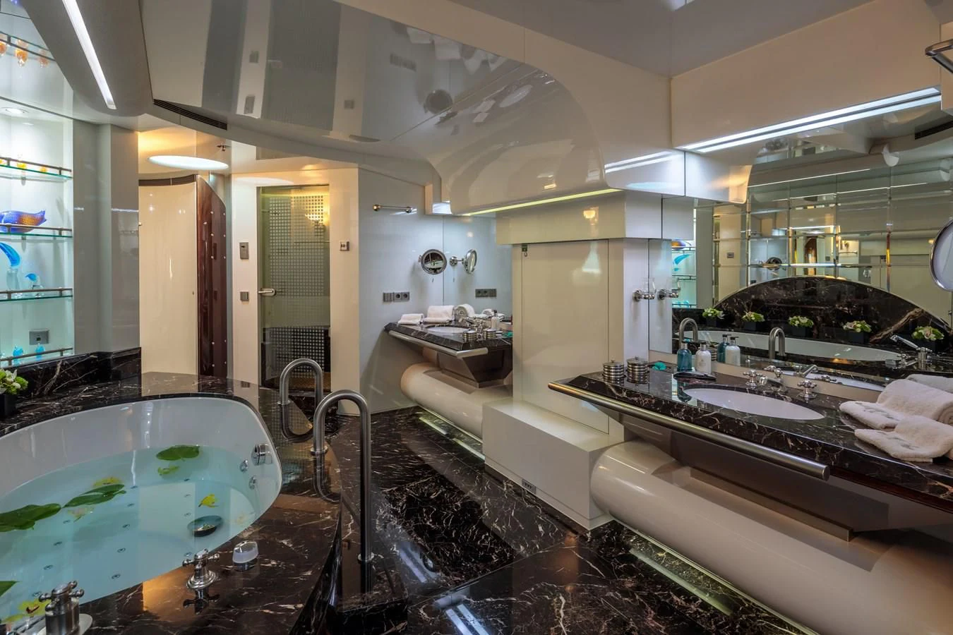 a bathroom with a large jacuzzi tub aboard VERA Yacht for Sale