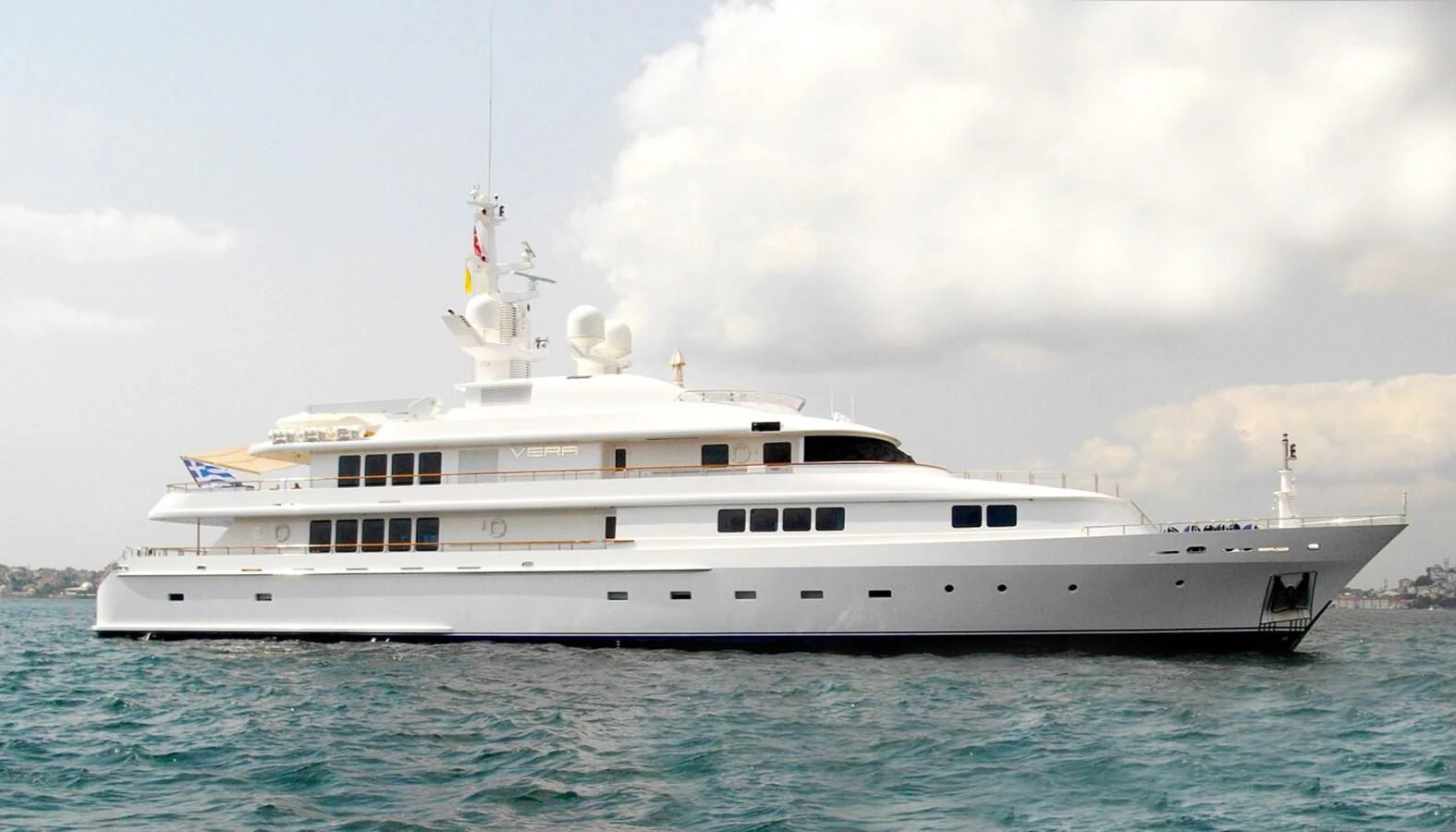 a large white boat in the water aboard VERA Yacht for Sale