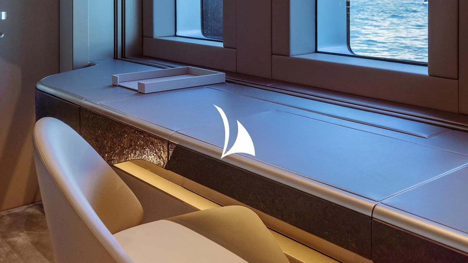a chair in front of a window aboard THIS IS IT I Yacht for Sale