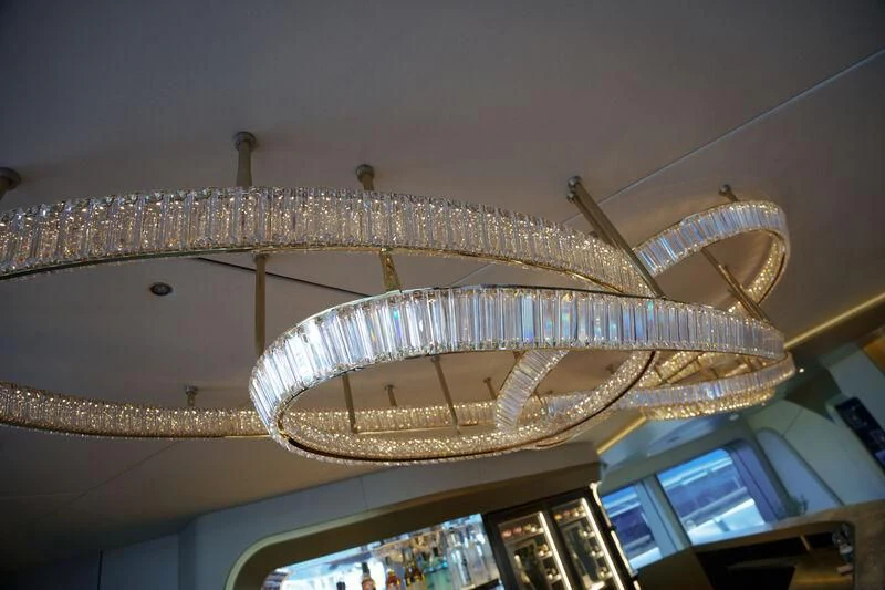 a chandelier in a room aboard THIS IS IT I Yacht for Sale