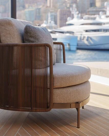 a couple of chairs next to a body of water aboard THIS IS IT I Yacht for Sale