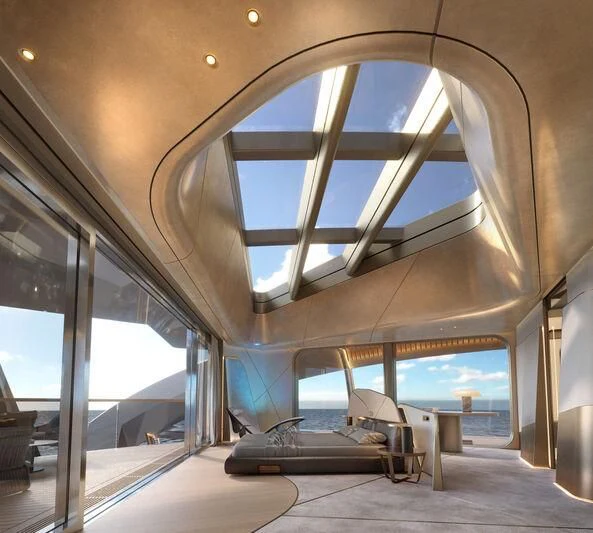 a room with a large mirror aboard THIS IS IT I Yacht for Sale
