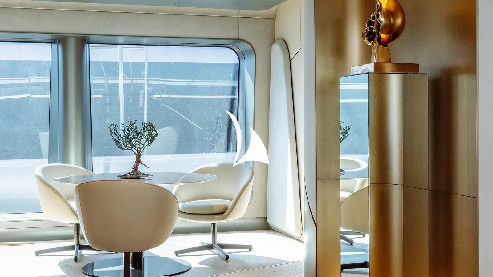 a room with a table and chairs aboard THIS IS IT I Yacht for Sale
