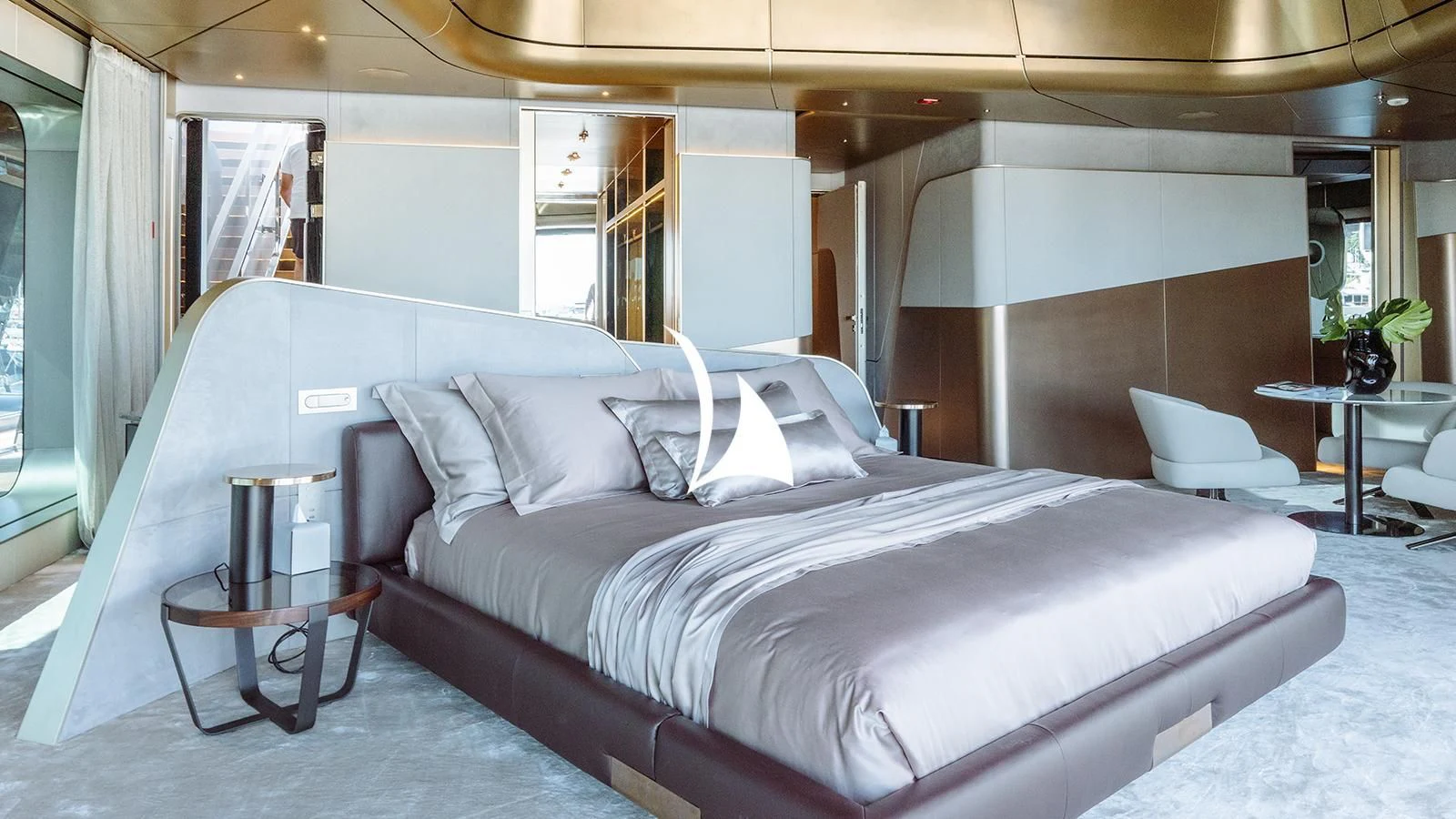 a bed in a room aboard THIS IS IT I Yacht for Sale