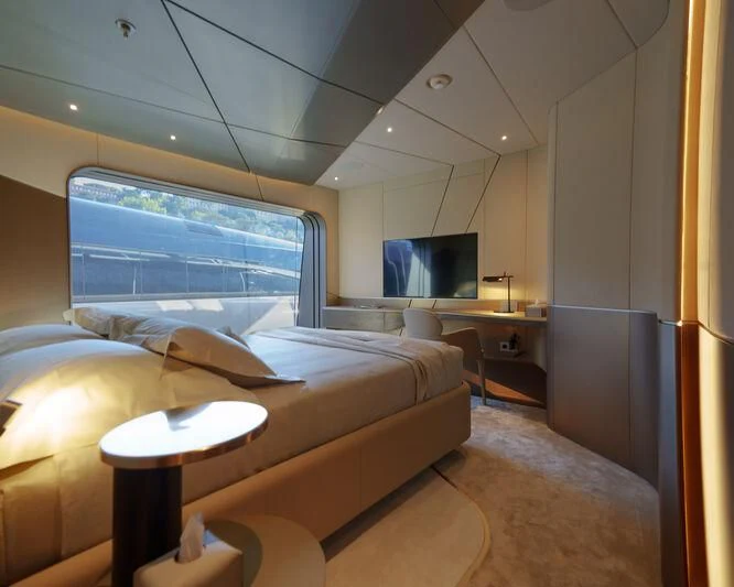 a bed in a room aboard THIS IS IT I Yacht for Sale