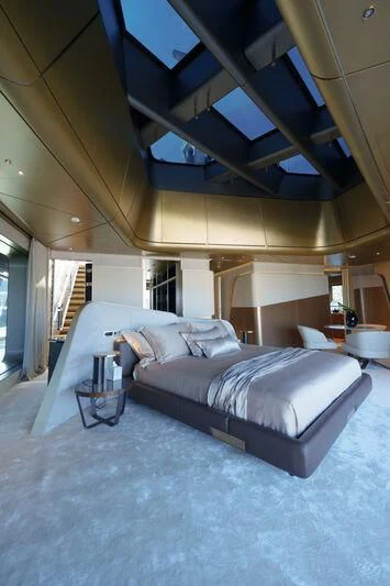 a bed in a room aboard THIS IS IT I Yacht for Sale
