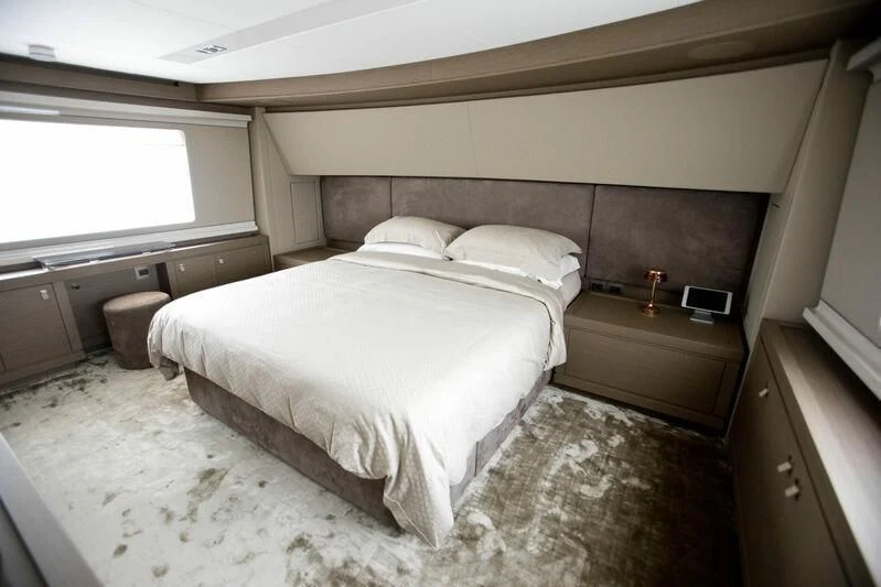 a bed in a room aboard CHELONIA Yacht for Sale
