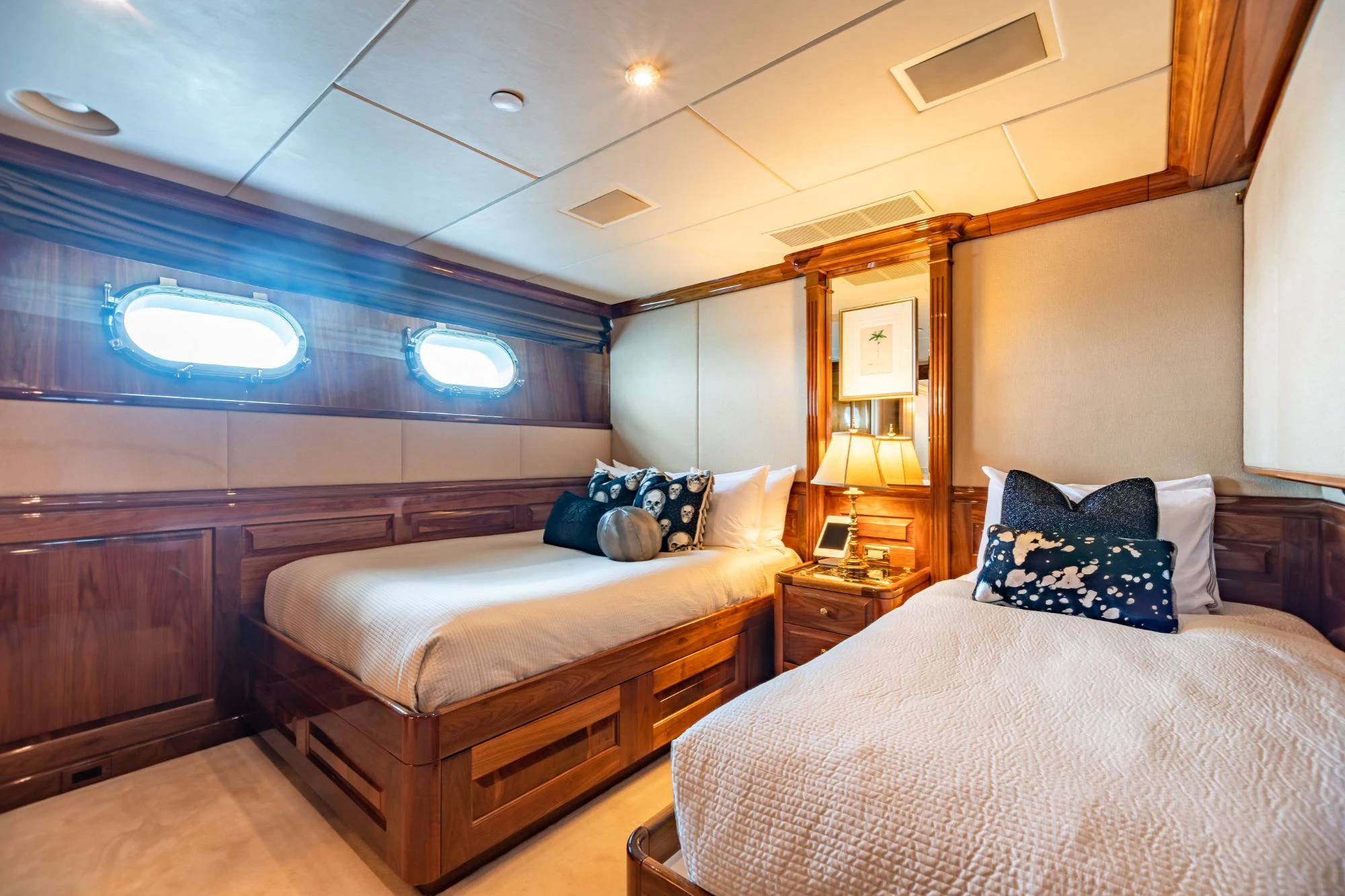 a room with two beds aboard AMORE Yacht for Charter