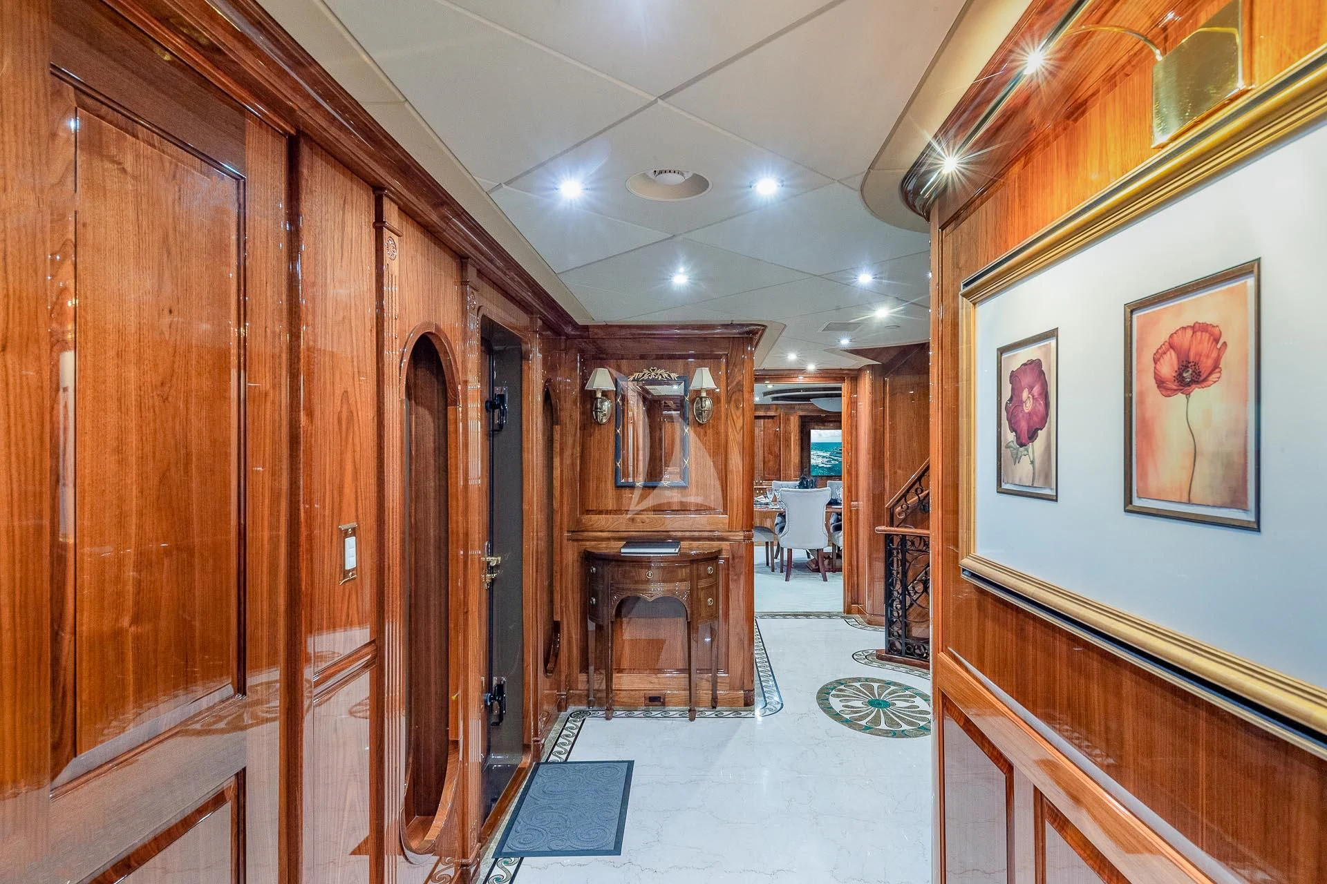 a room with wooden cabinets aboard AMORE Yacht for Charter