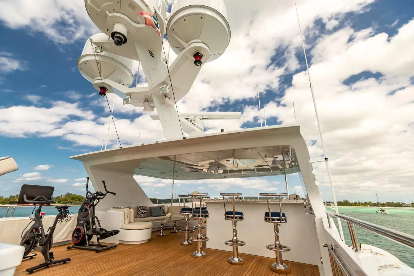 a satellite dish on a deck aboard AMORE Yacht for Charter