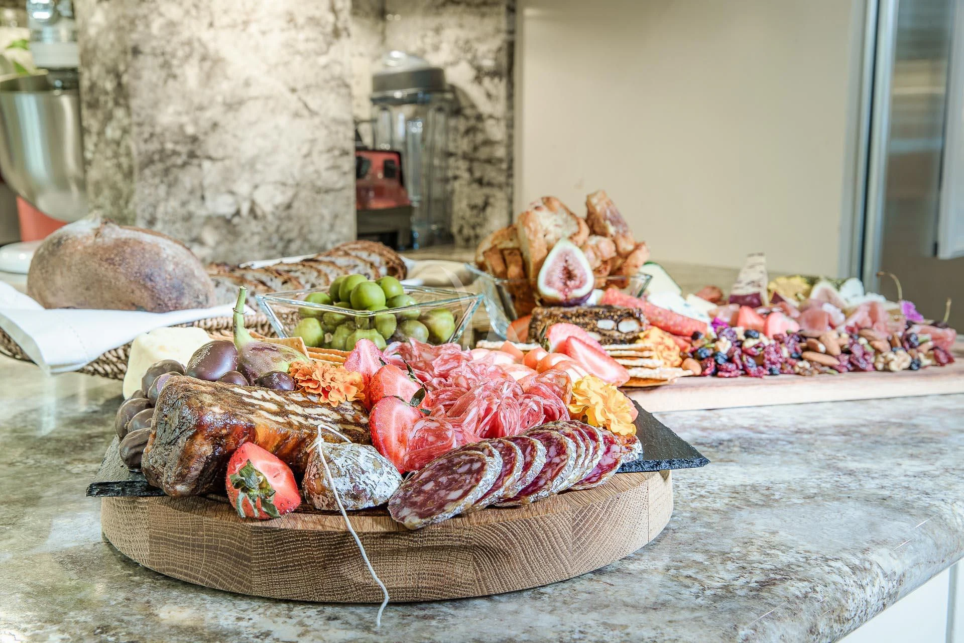 a group of fruits on a table aboard AMORE Yacht for Charter