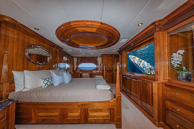 a bed in a room aboard AMORE Yacht for Charter