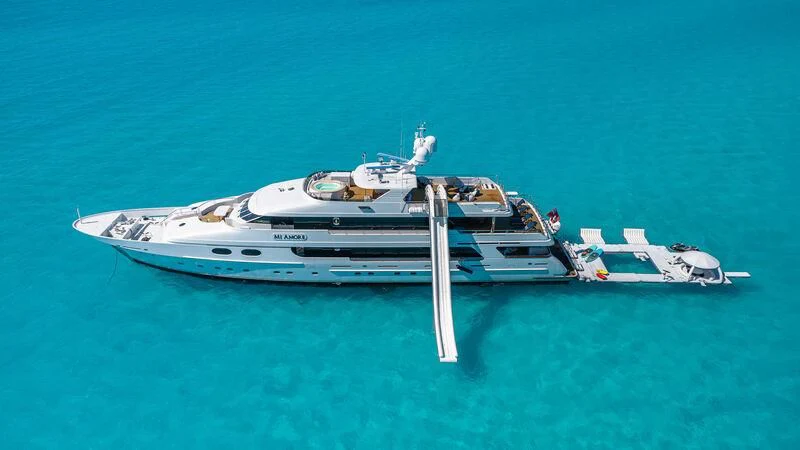 a high angle view of a ship aboard AMORE Yacht for Charter