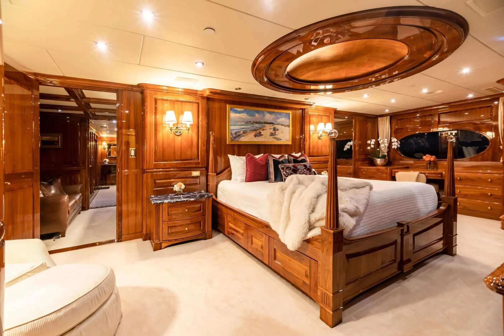 a bed in a room aboard AMORE Yacht for Charter