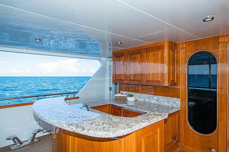 a large bathroom with a large window aboard AMORE Yacht for Charter