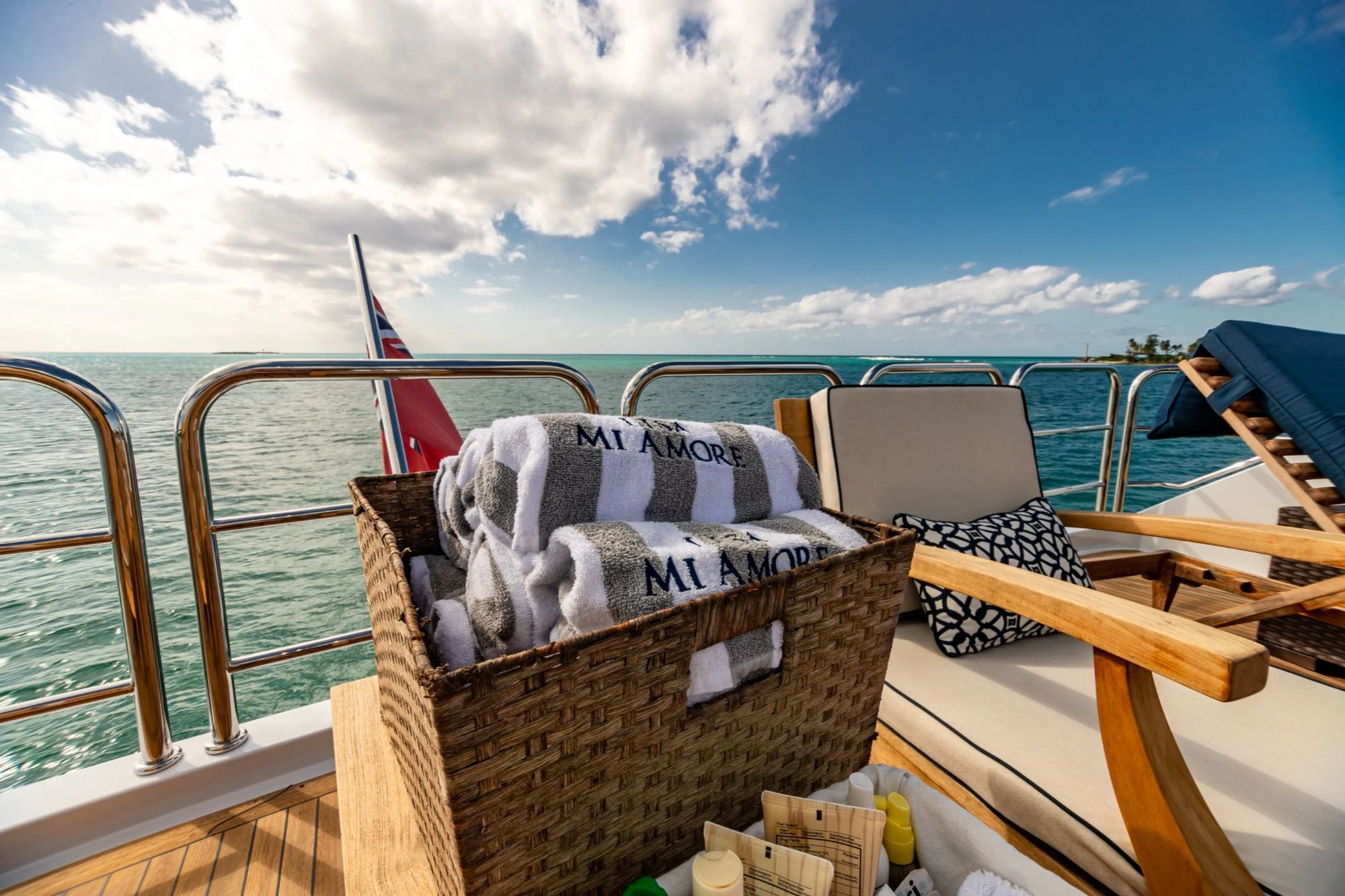 a boat with a towel on it aboard AMORE Yacht for Charter
