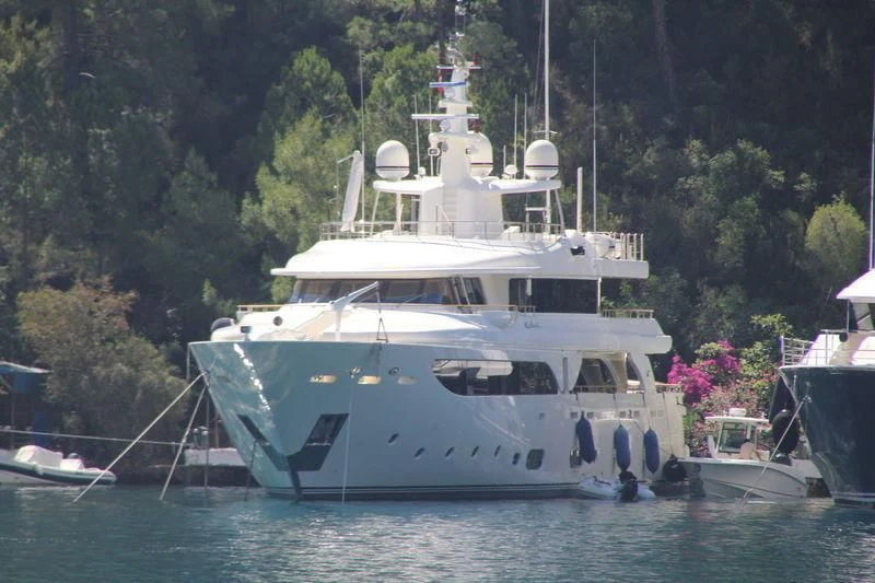 a large white boat in the water aboard O'LION Yacht for Sale