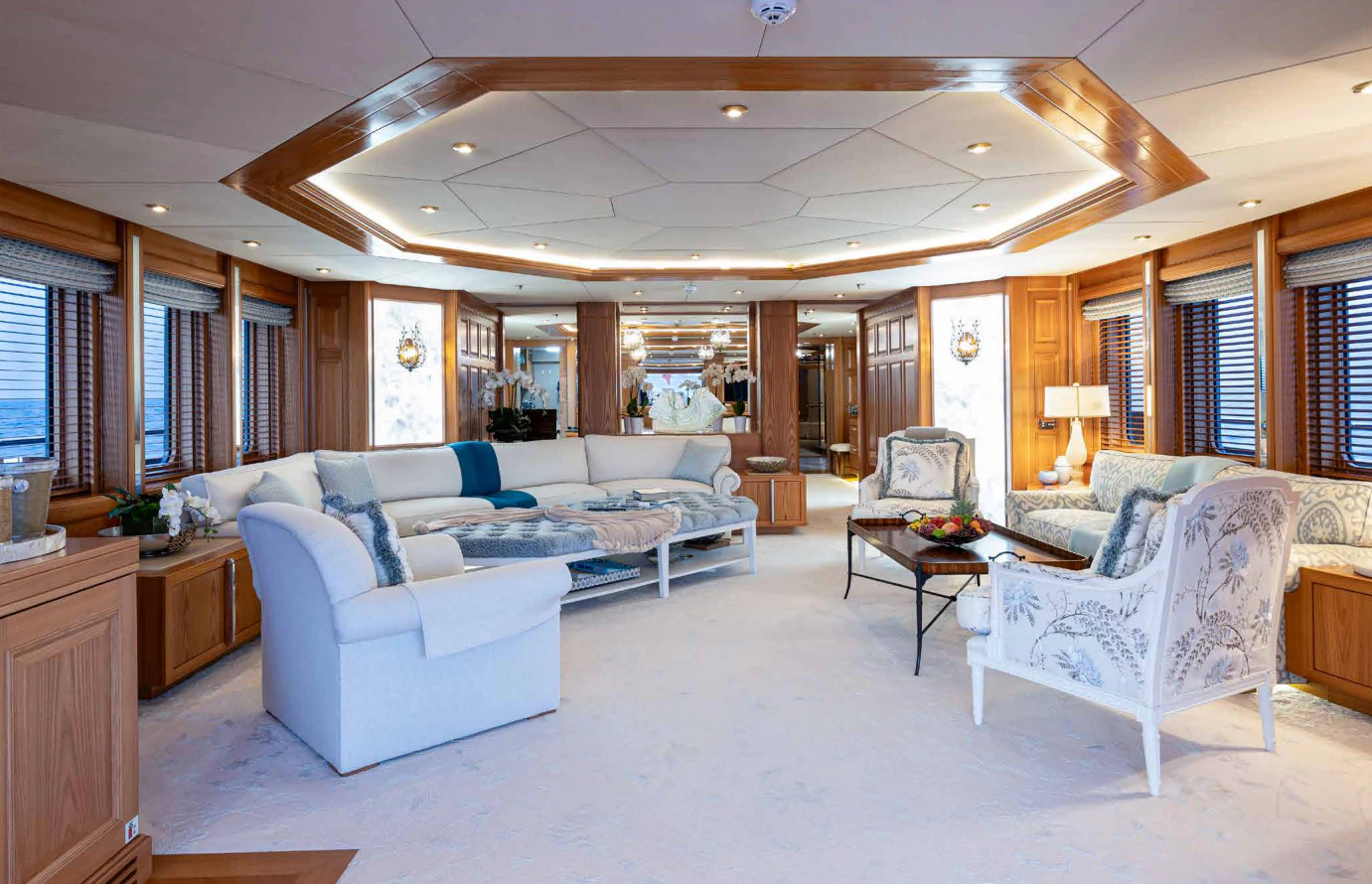 a living room with a large open floor plan aboard VIBRANCE Yacht for Sale