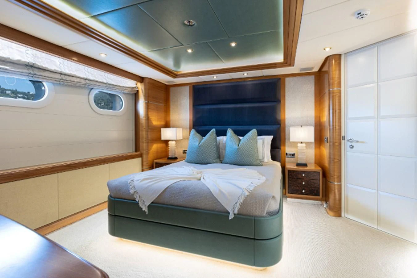 a bed in a room aboard VIBRANCE Yacht for Sale