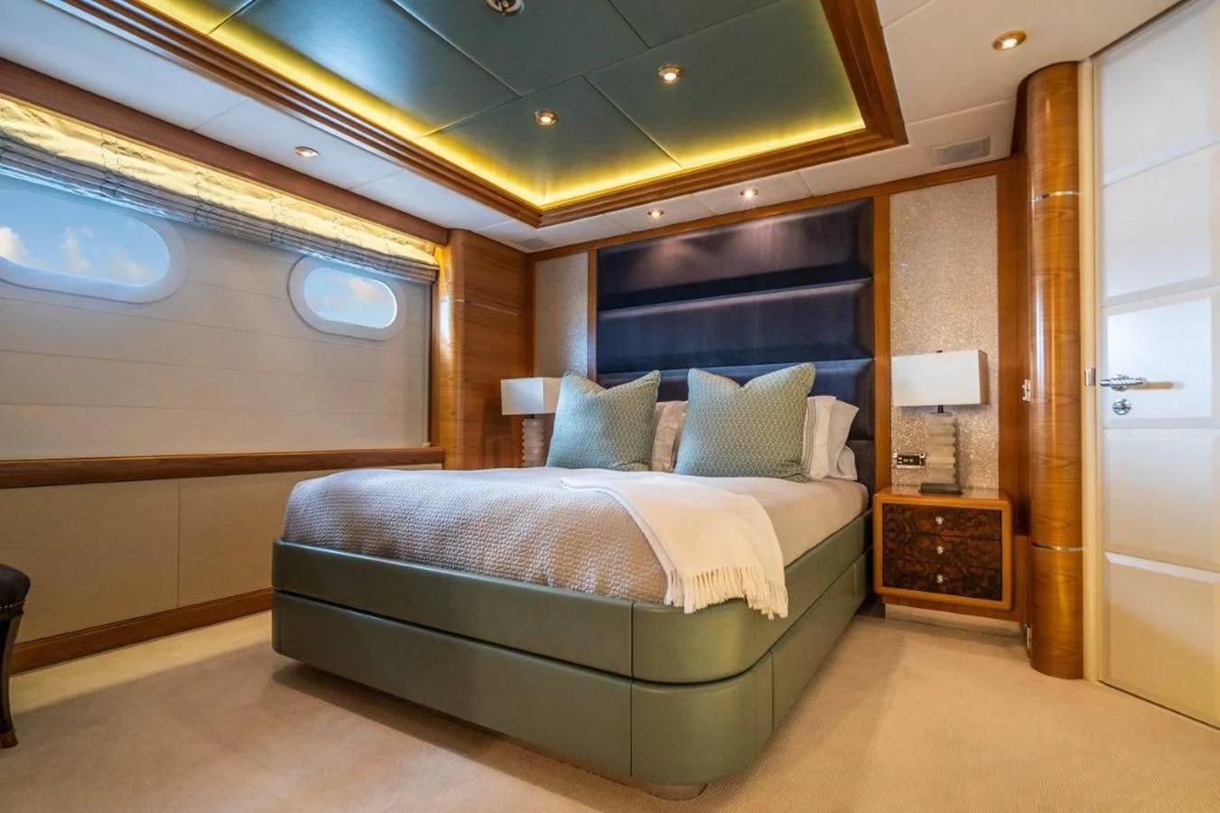a bed in a room aboard VIBRANCE Yacht for Sale