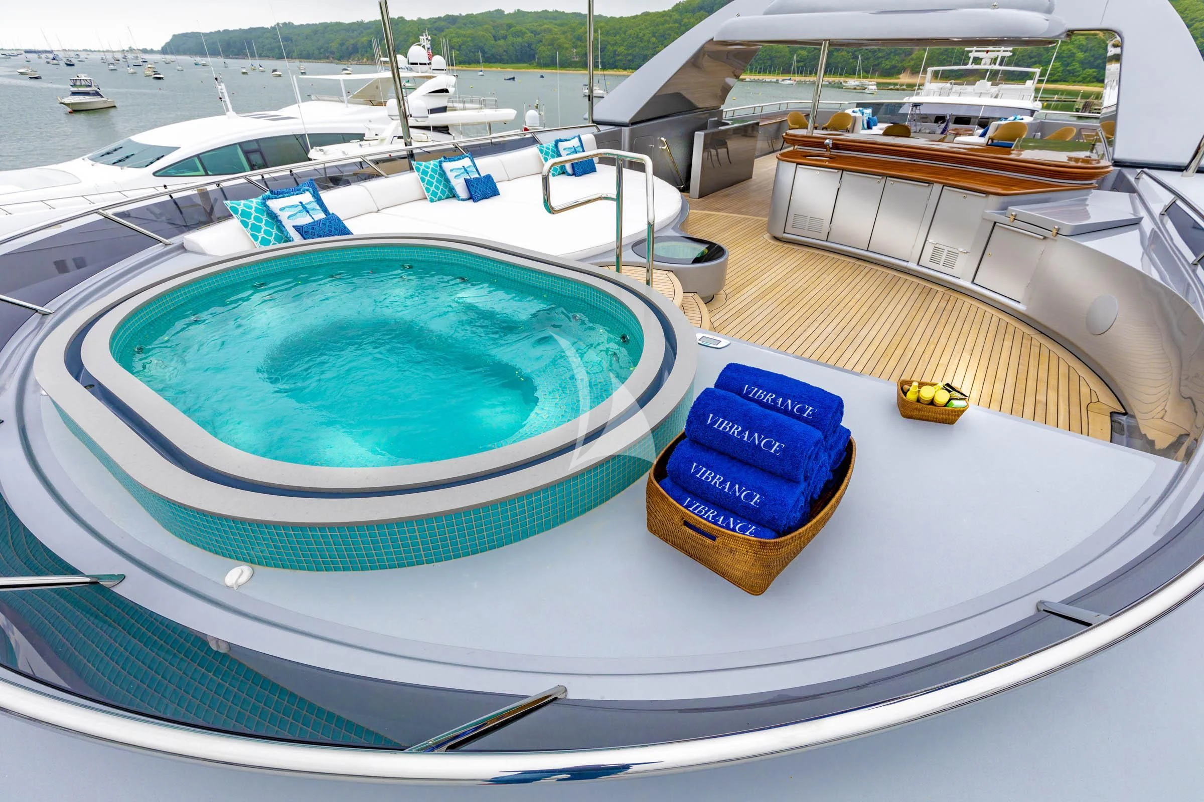 a swimming pool on a boat aboard VIBRANCE Yacht for Sale