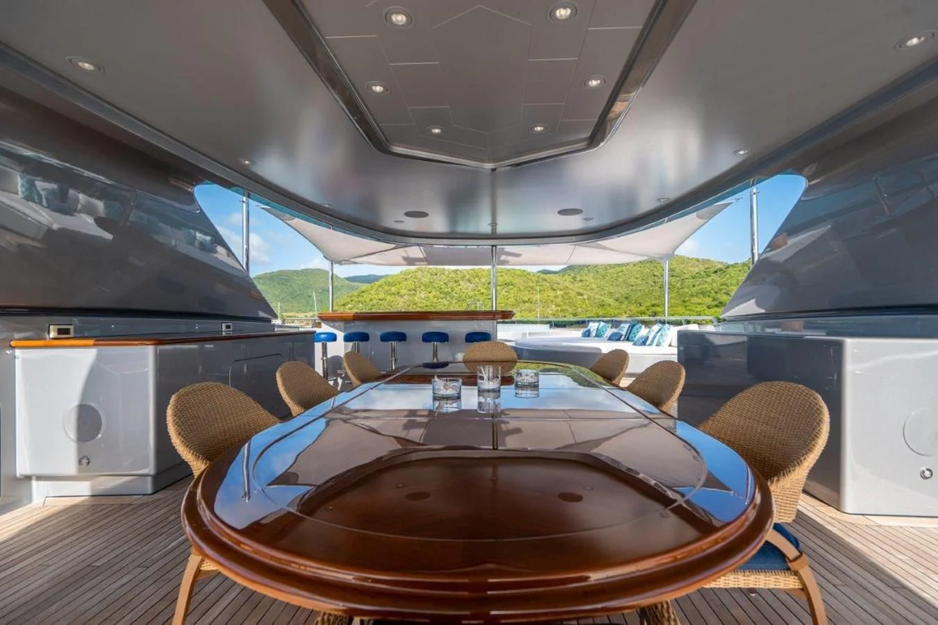 the inside of a car aboard VIBRANCE Yacht for Sale