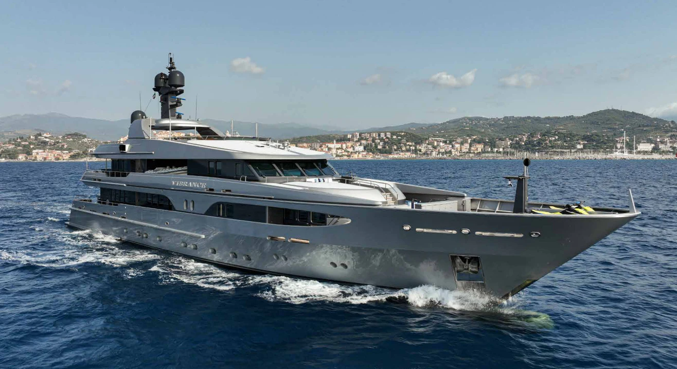 a large white boat aboard VIBRANCE Yacht for Sale