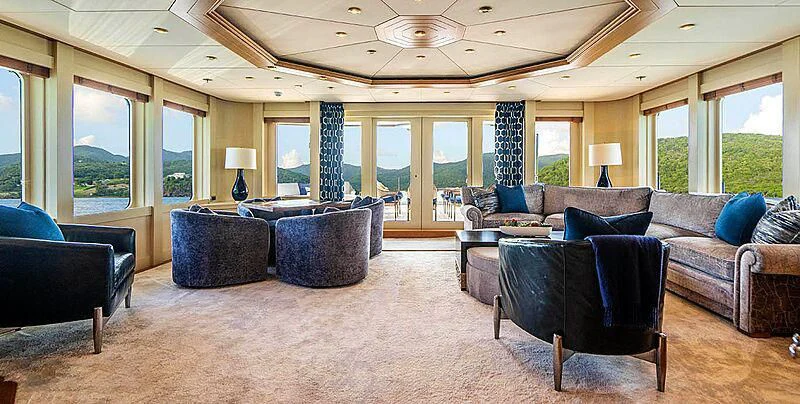 a large living room with a large open floor plan aboard VIBRANCE Yacht for Sale