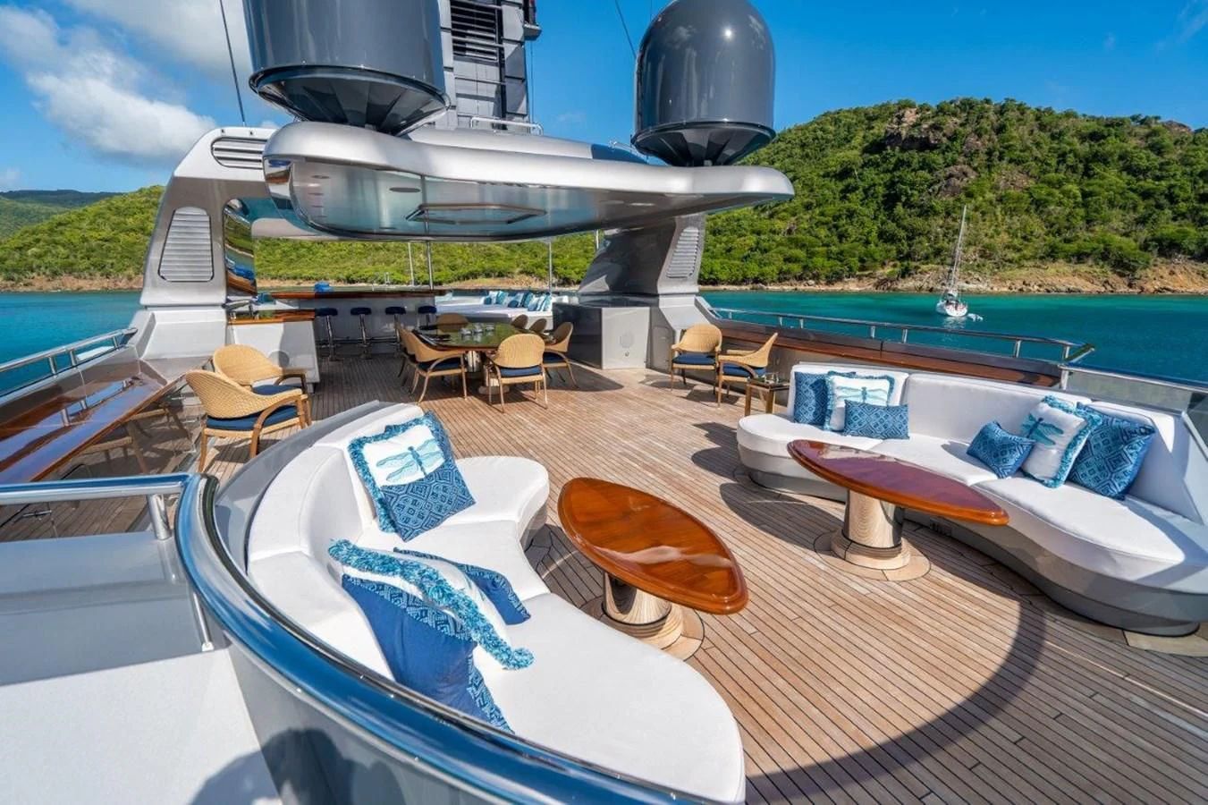 a boat docked at a pier aboard VIBRANCE Yacht for Sale
