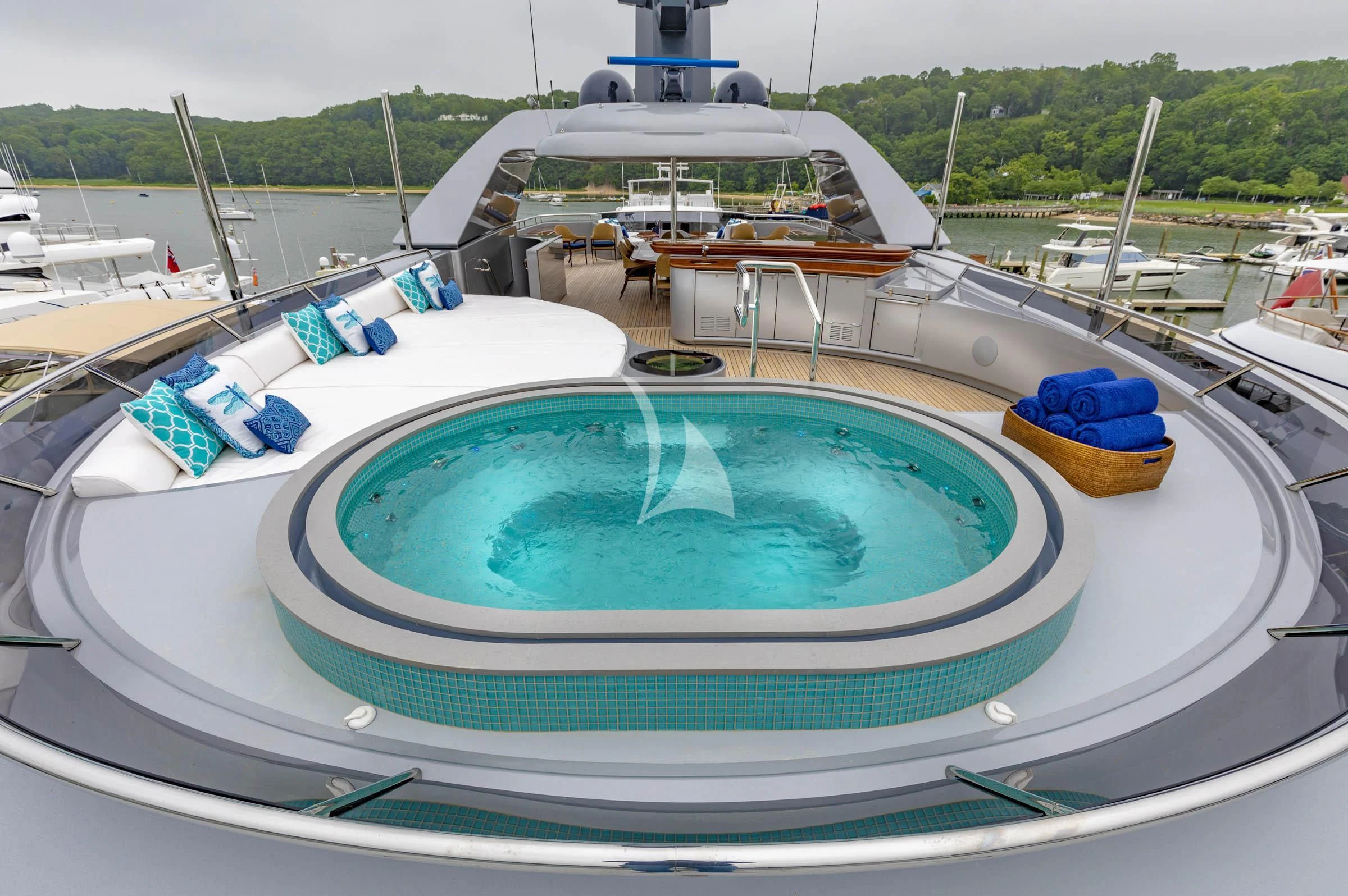 a swimming pool on a boat aboard VIBRANCE Yacht for Sale