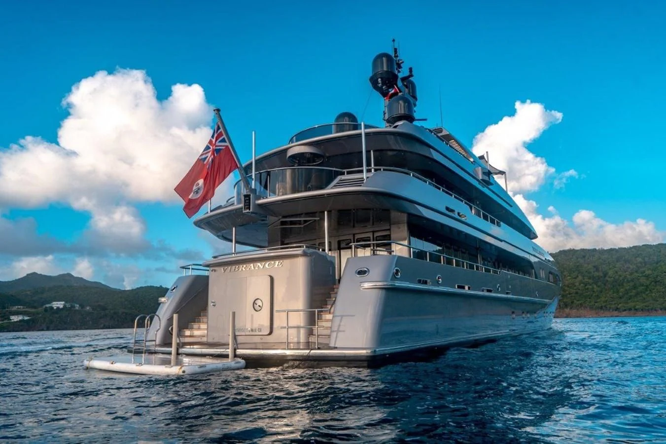 a large ship in the water aboard VIBRANCE Yacht for Sale