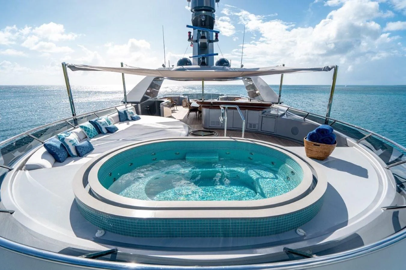 a large swimming pool on a boat aboard VIBRANCE Yacht for Sale