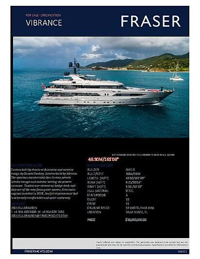 graphical user interface, website aboard VIBRANCE Yacht for Sale