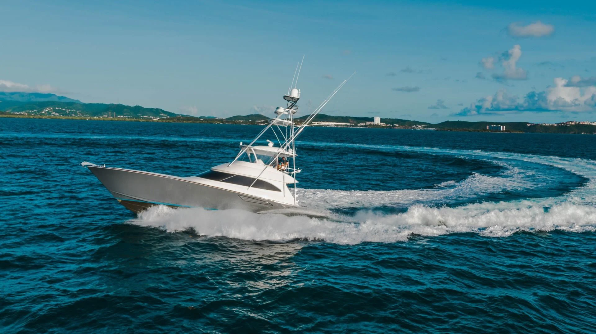 a boat on the water aboard PLAN B Yacht for Sale