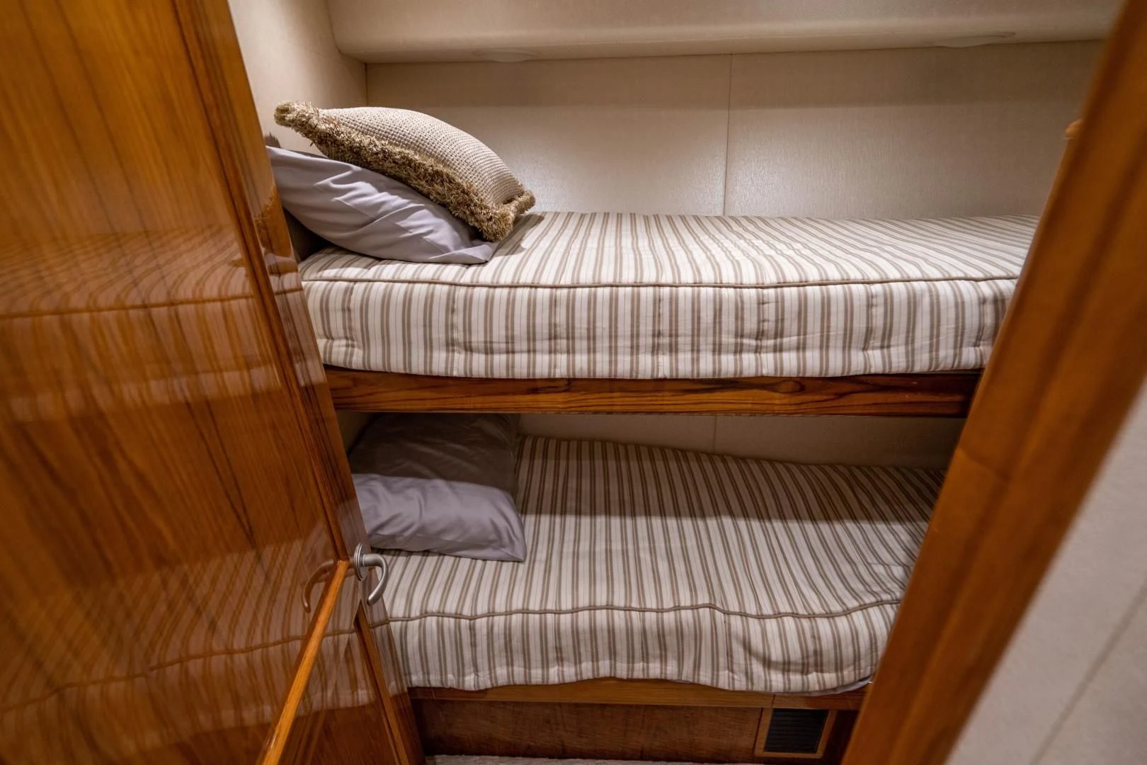 two beds in a room aboard PLAN B Yacht for Sale