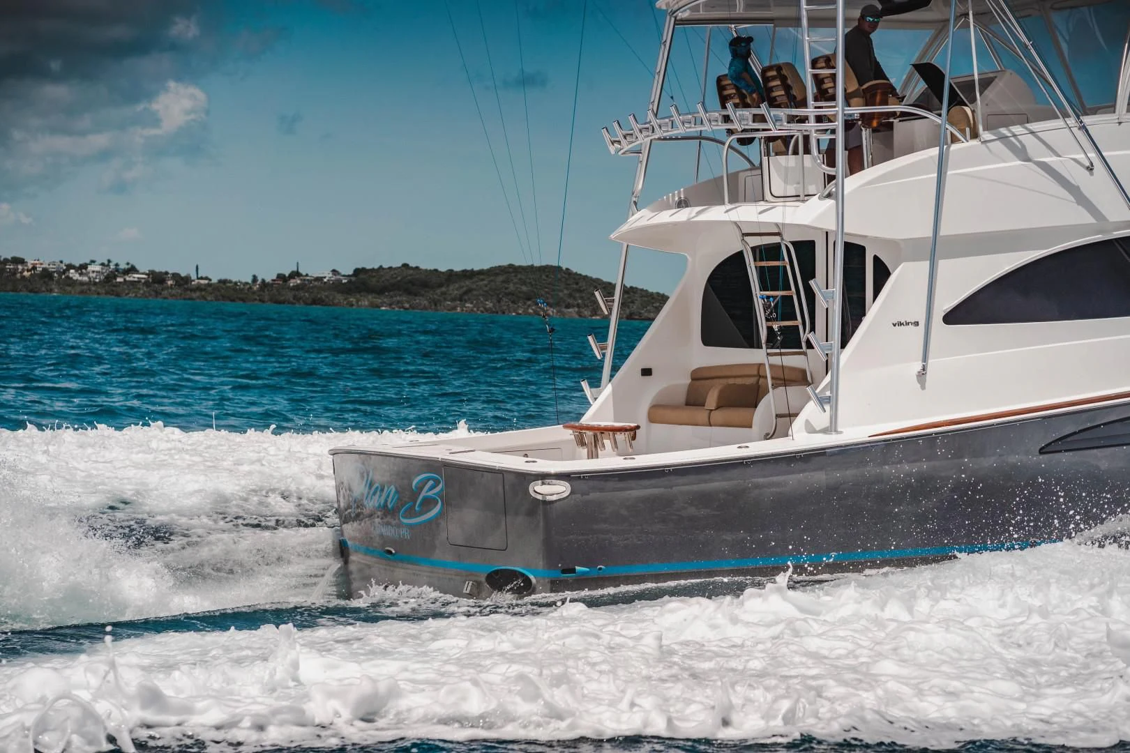 a boat on the water aboard PLAN B Yacht for Sale