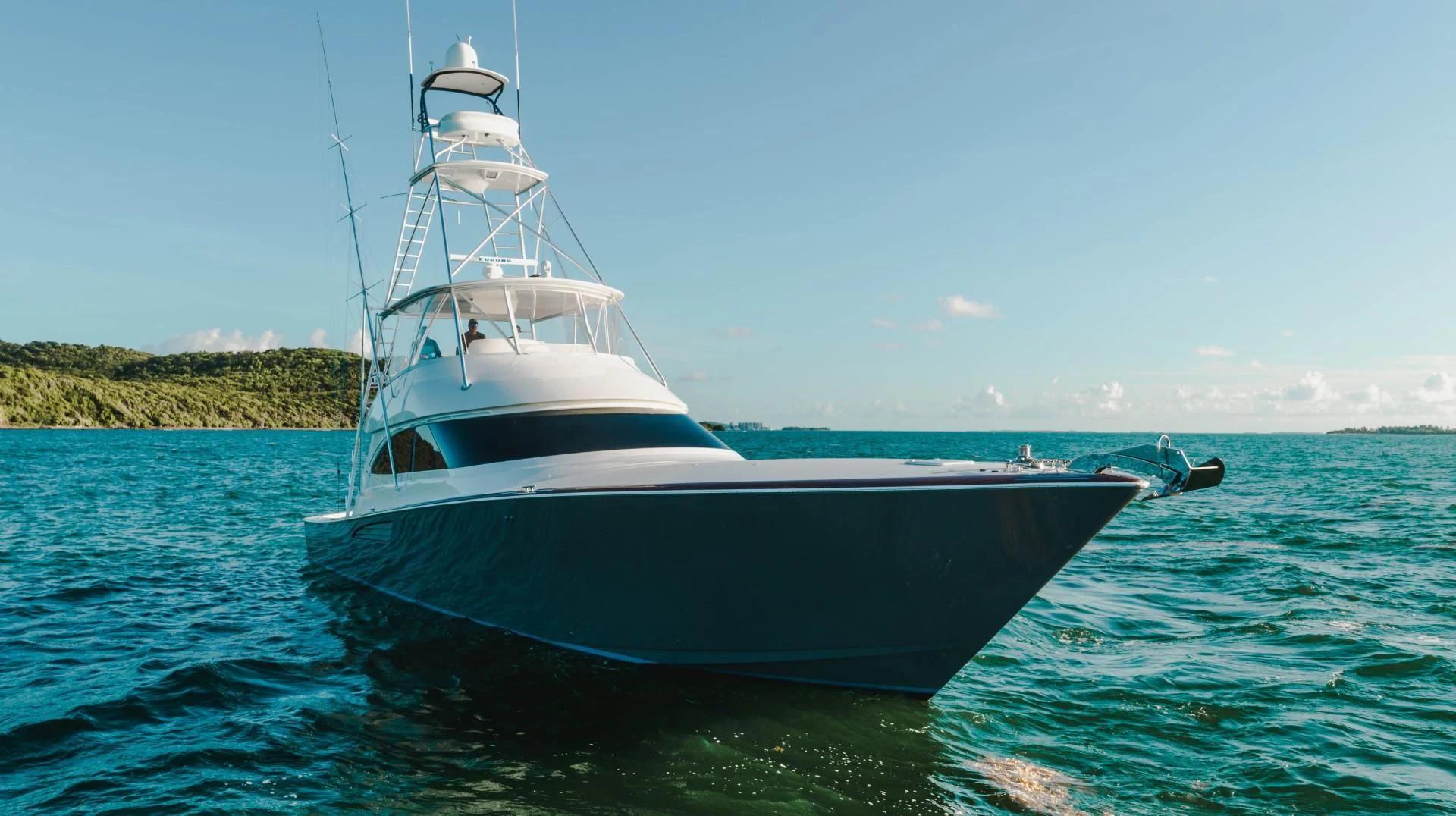 a boat in the water aboard PLAN B Yacht for Sale