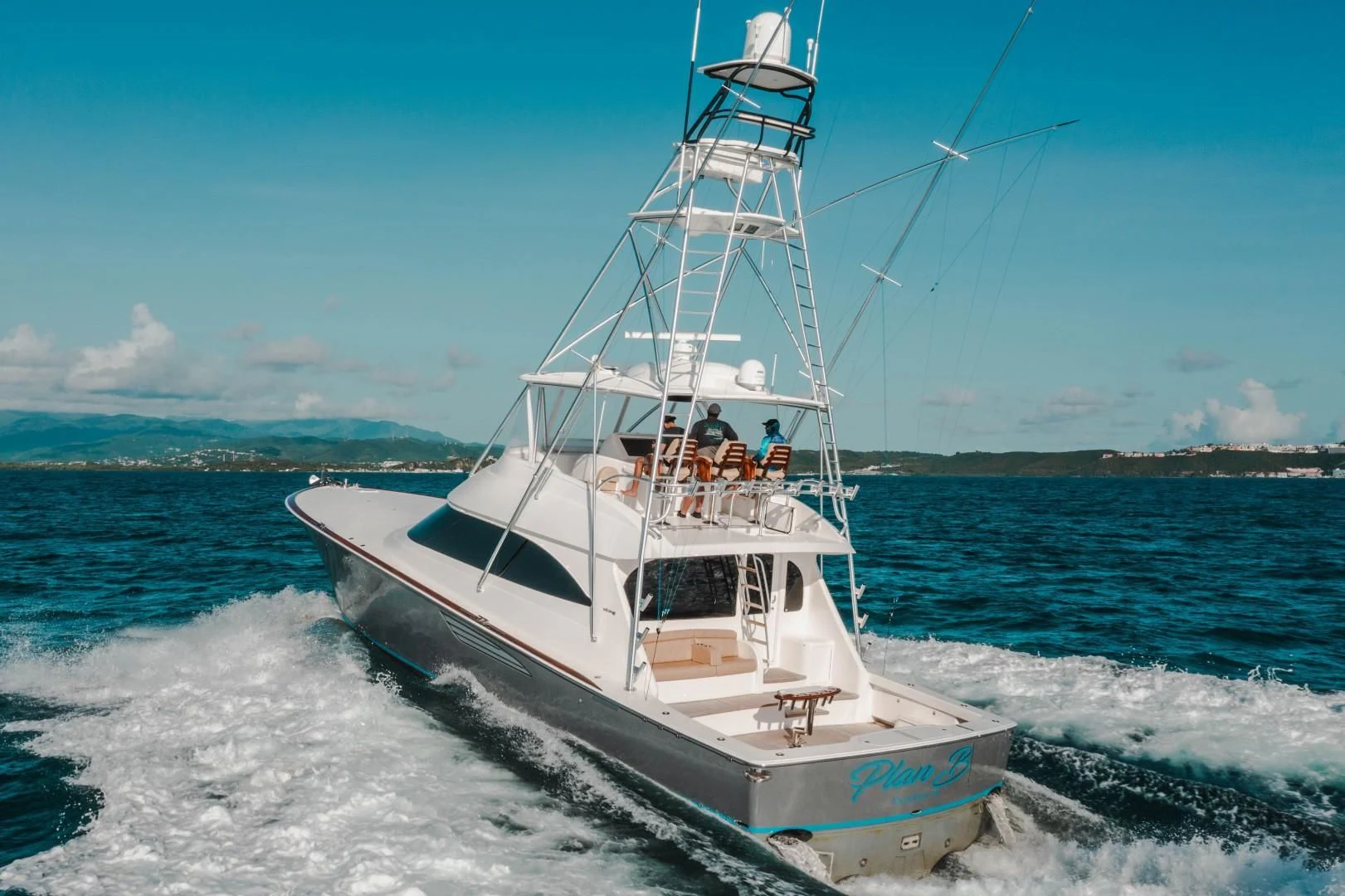 a boat on the water aboard PLAN B Yacht for Sale
