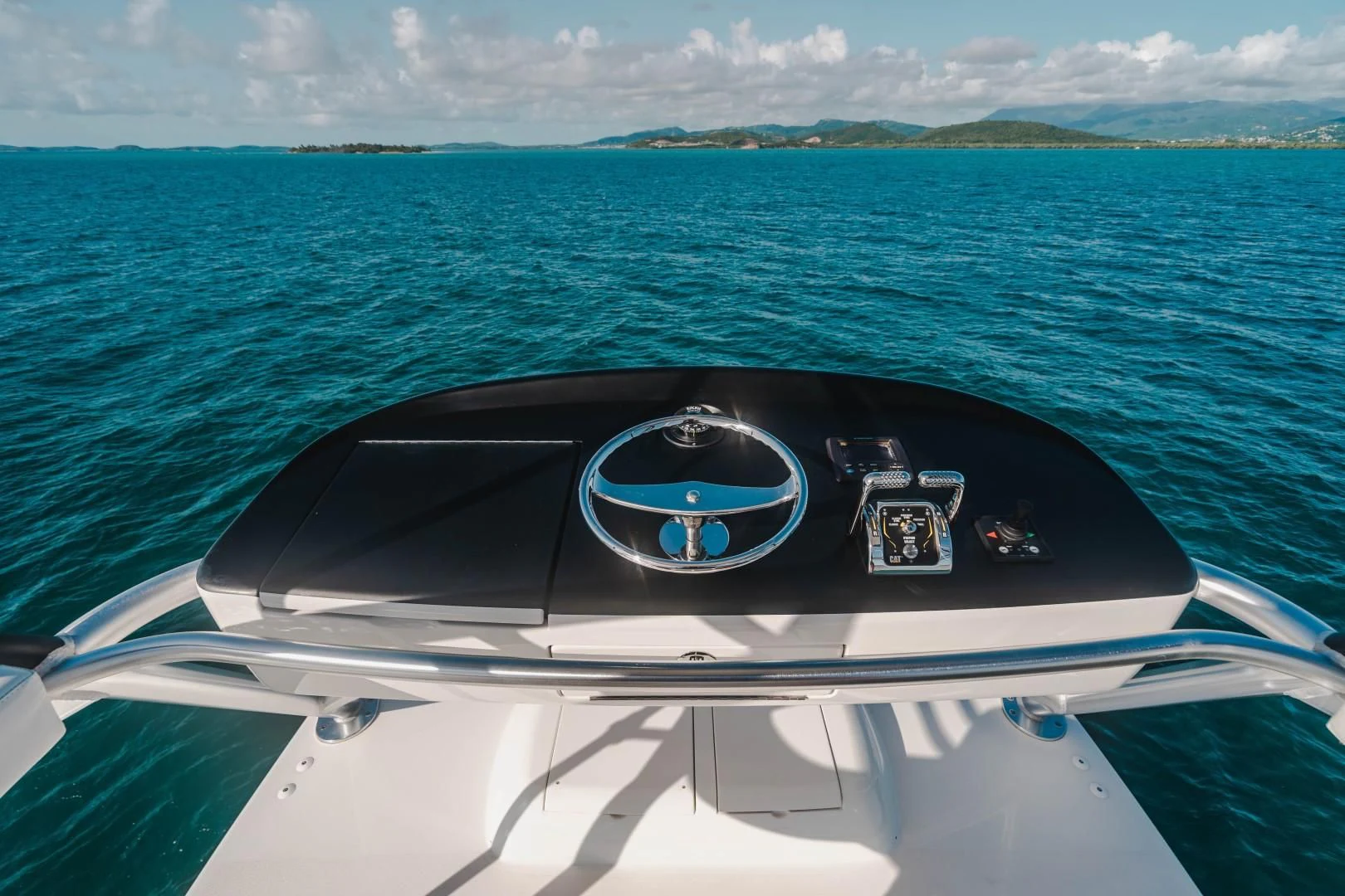 the front of a boat aboard PLAN B Yacht for Sale